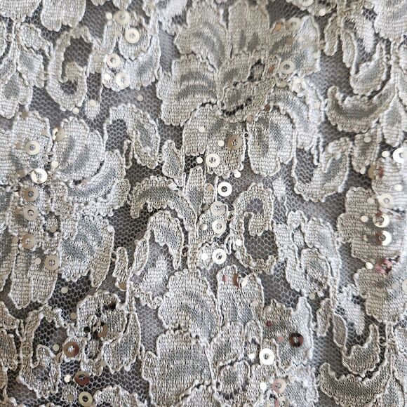 R & M Richards Silver Sequin Lace Stretch Midi Cocktail Wedding Guest Dress SZ14 - Picture 8 of 16